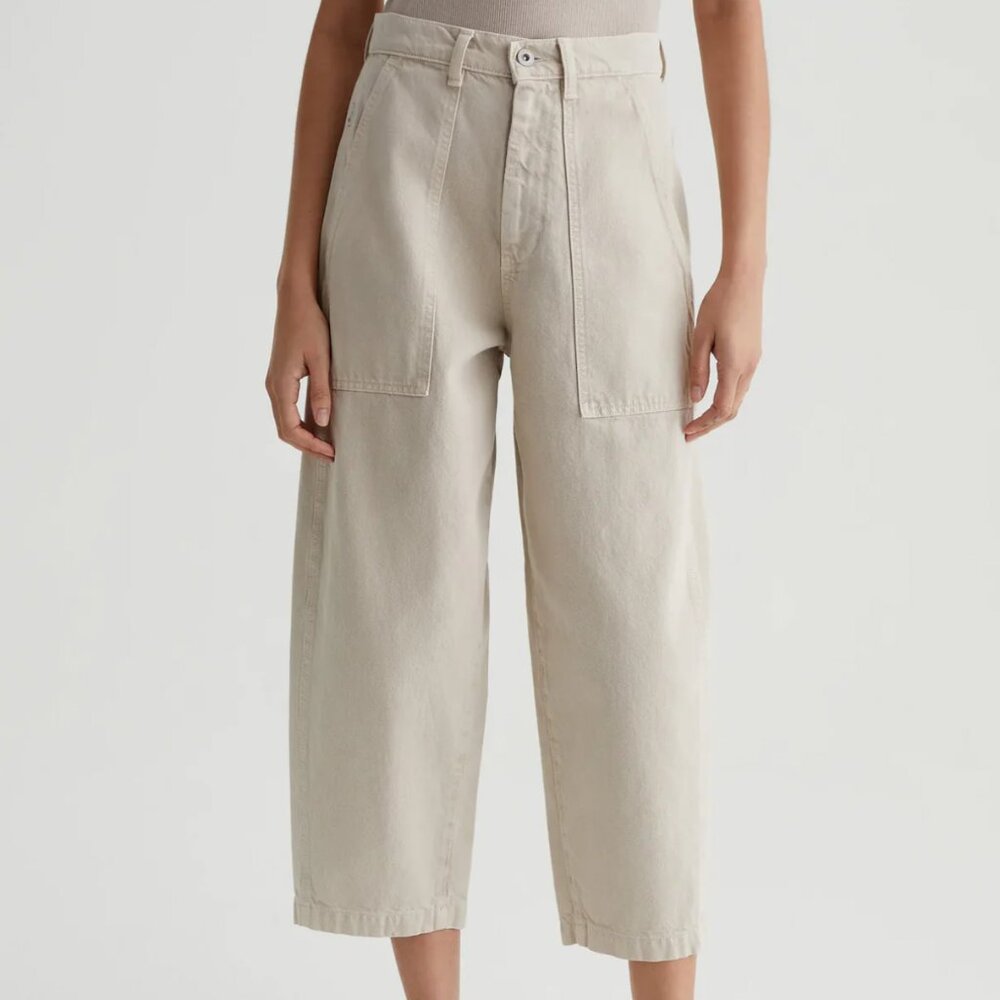 NEW AG Jeans Camille Utility Barrel Leg Denim Jeans Size 28 Oatmeal Beige - Picture 3 of 10